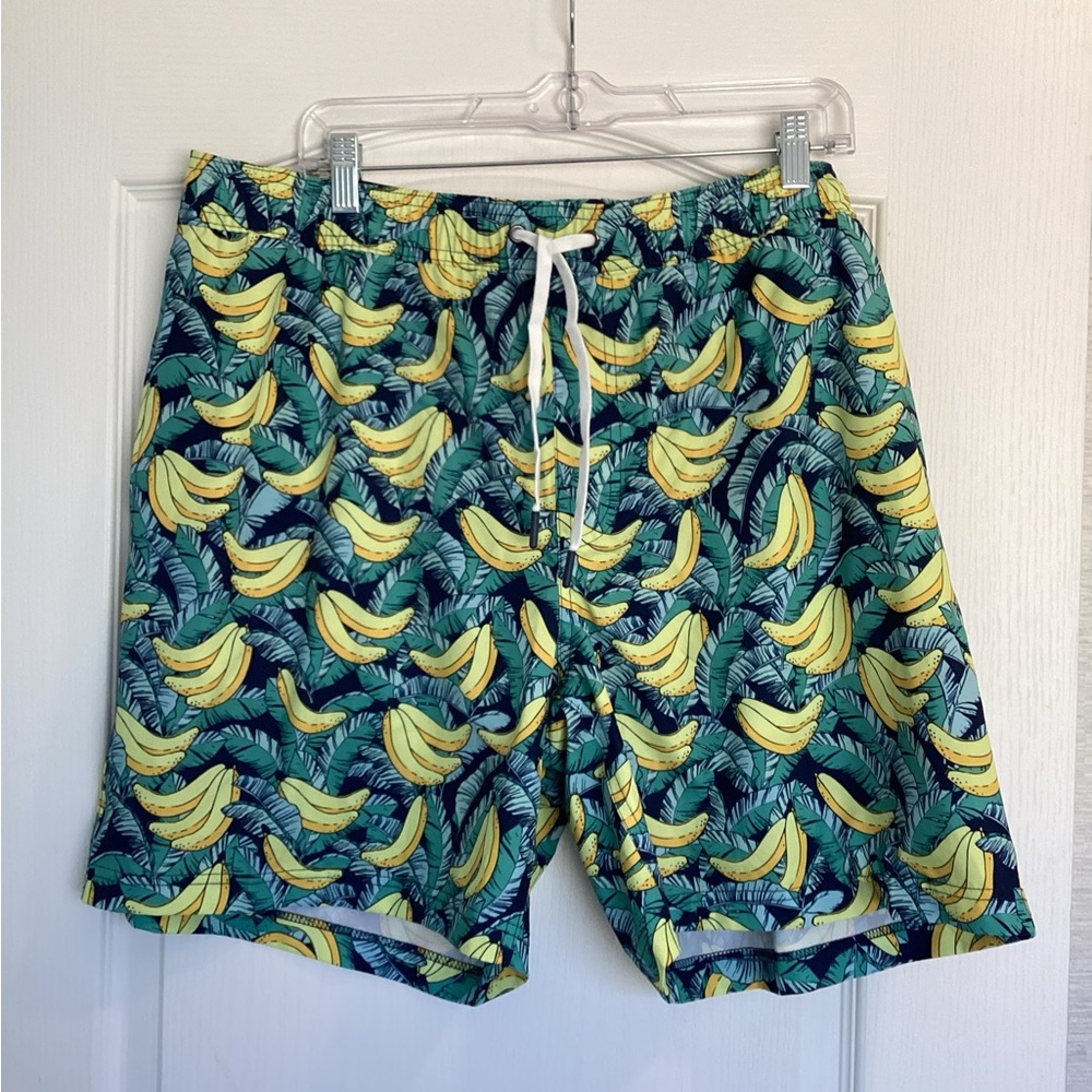 Men's Members Mark Tropical Banana Print Swim Trunks - Green XL BNWT